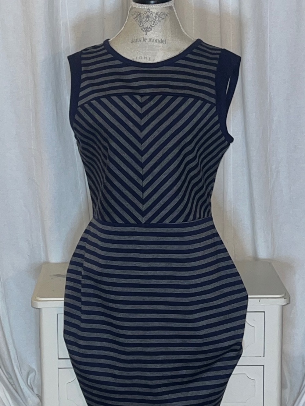 Navy and Gray Striped Dress